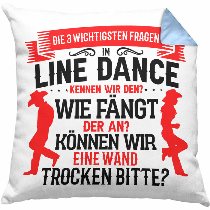 Line Dance Kissen mit Füllung 40x40 Geschenk Spruch Linedance KafffeeKissen mit Füllung 40x40 Sprüche (Grau) Blau Trendation