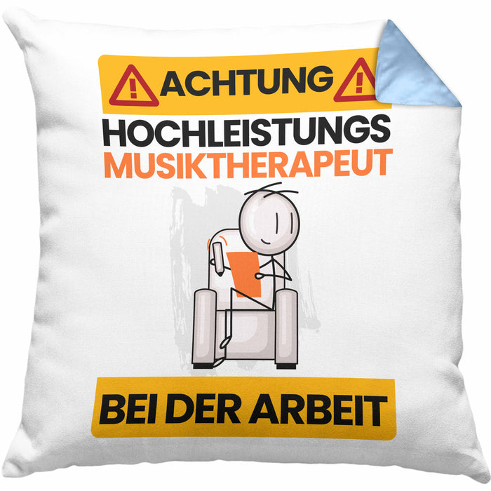Musiktherapeut Kissen mit Füllung 40x40 Geschenk Lustiger Spruch Geschenkidee für Musiktherapeut Achtung Hochleistungs Musiktherapeut Bei Der Arbeit (Grau) Blau Trendation