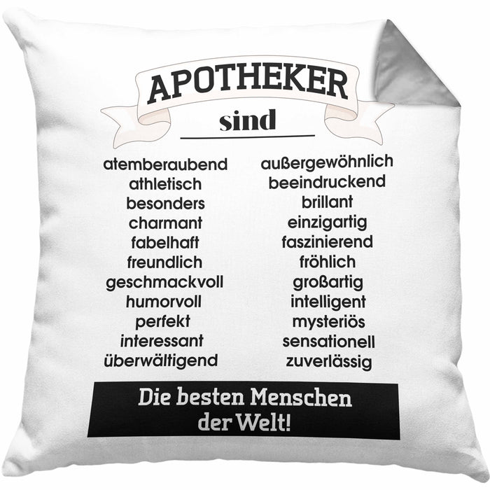 Apotheker Kissen mit Füllung 40x40 Geschenk Bester Apotheker Pharmazeut Arzneikundiger Spruch Lustiger Spruch (Grau) Grau Trendation