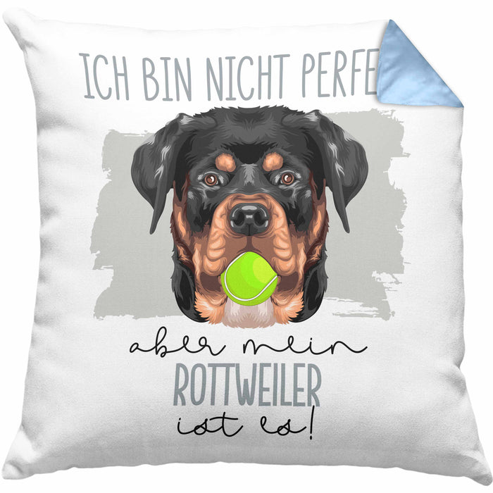 Rottweiler Besitzer Kissen mit Füllung 40x40 Geschenk Lustiger Spruch Geschenkidee Besitzerin Ich Bin Nicht toll Aber Mein Rottweiler Ist Es (Grau) Blau Trendation