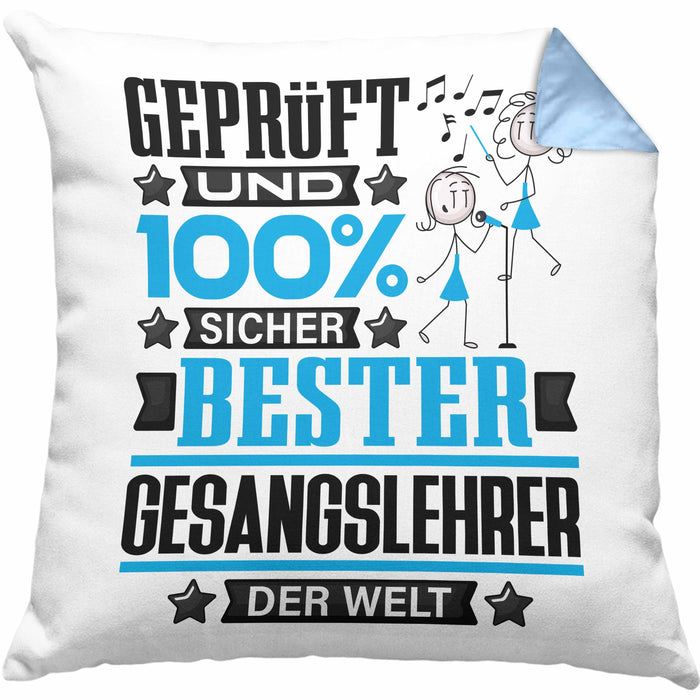 Gesangslehrer Geschenk Lustiger Spruch für Gesangslehrer Geschenkidee Bester Gesangslehrer Der WeltKissen mit Füllung 40x40 (Grau) Blau Trendation