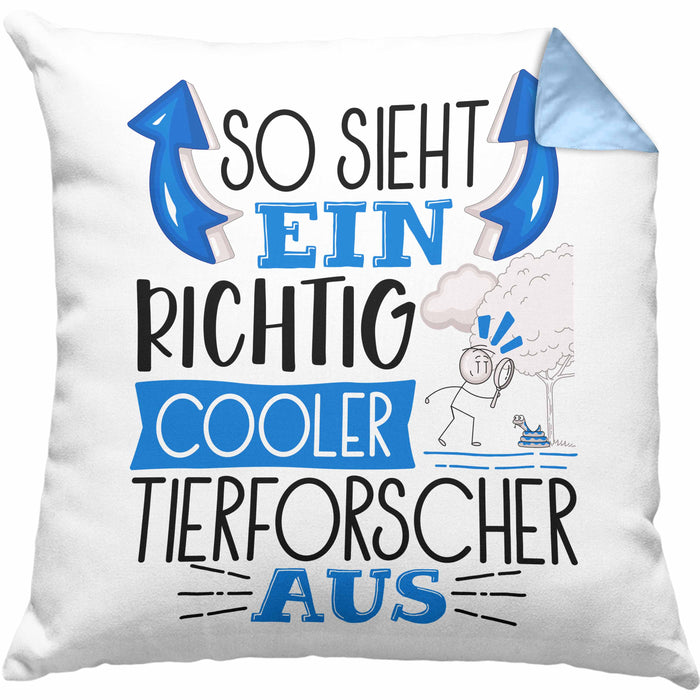 Tierforscher Kissen mit Füllung 40x40 So Sieht Ein Richtig Cooler Tierforscher Aus Geschenk Lustiger Spruch Geschenkidee (Grau) Blau Trendation