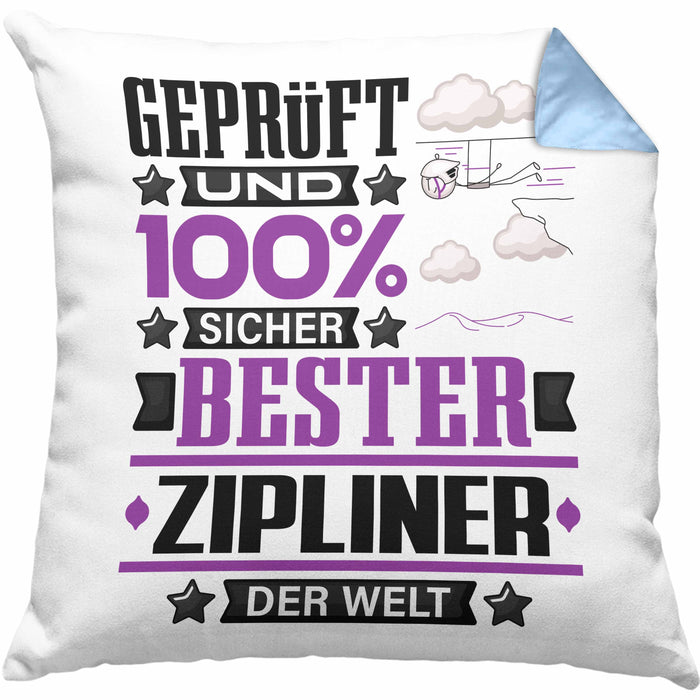 Zipliner Geschenk Lustiger Spruch für Zipliner Geschenkidee Bester Zipliner Der WeltKissen mit Füllung 40x40 (Grau) Blau Trendation