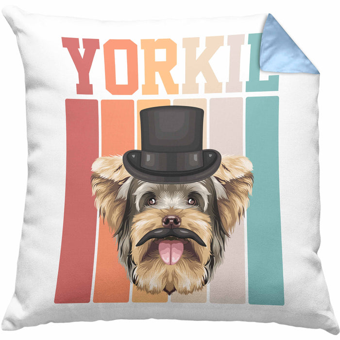 Yorkie Besitzer Kissen mit Füllung 40x40 Geschenk Lustiger Spruch Geschenkidee Retro Vinatge Yorkie (Grau) Blau Trendation
