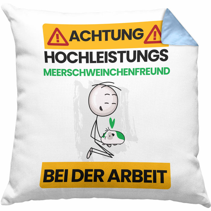 Meerschweinchenfreund Kissen mit Füllung 40x40 Geschenk Lustiger Spruch Geschenkidee für Meerschweinchenfreund Achtung Hochleistungs Meerschweinchenfreund Bei Der Arbeit (Grau) Blau Trendation