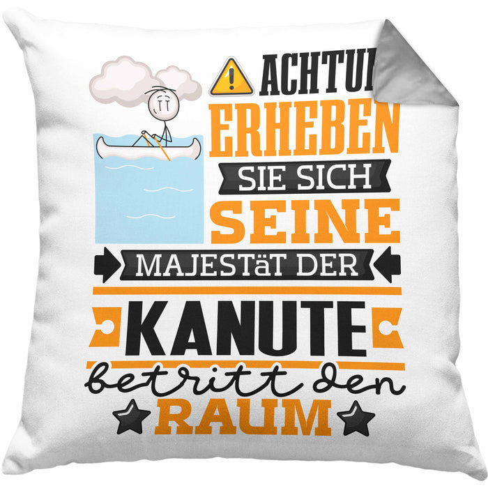 Kanute Geschenk Kissen mit Füllung 40x40 Lustiger Spruch Erheben Sie Sich Der Kanute Betritt den Raum (Grau) Grau Trendation