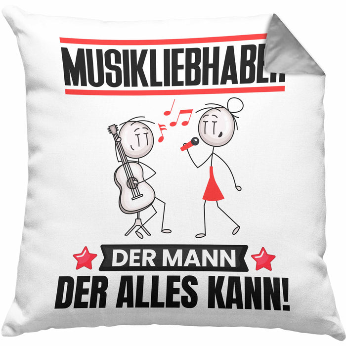 Musikliebhaber Kissen mit Füllung 40x40 Geschenk für Musikliebhaber Der Mann Der Alles Kann Geschenkidee zum Geburtstag (Grau) Grau Trendation