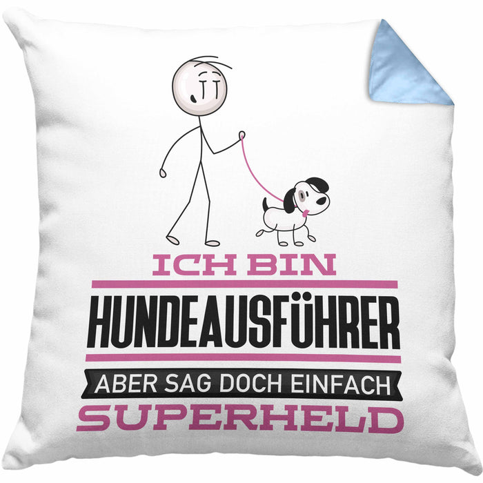 Hundeausführer Geschenk Kissen mit Füllung 40x40 Ich Bin Hundeausführer Aber Sag Doch Einfach Superheld Lustige Geschenkdiee für Hundeausführer (Grau) Blau Trendation