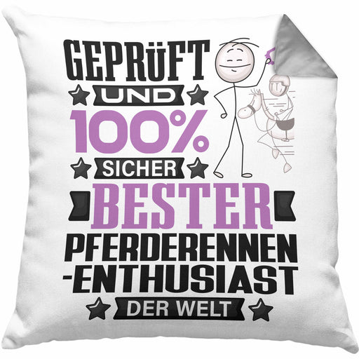 Pferderennen-Enthusiast Geschenk Lustiger Spruch für Pferderennen-Enthusiast Geschenkidee Bester Pferderennen-Enthusiast Der WeltKissen mit Füllung 40x40 (Grau) Grau Trendation