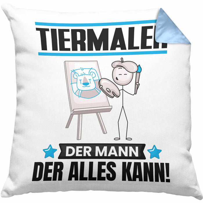 Tiermaler Kissen mit Füllung 40x40 Geschenk für Tiermaler Der Mann Der Alles Kann Geschenkidee zum Geburtstag (Grau) Blau Trendation