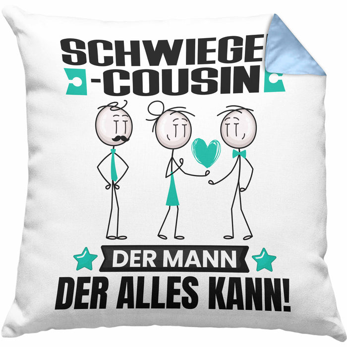 Schwiegercousin Kissen mit Füllung 40x40 Geschenk für Schwiegercousin Der Mann Der Alles Kann Geschenkidee zum Geburtstag (Grau) Blau Trendation