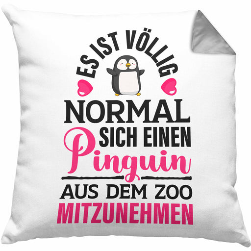 Pinguin Geschenk Kissen mit Füllung 40x40 Kinder Liebe Spruch Kollegin Freundin Pinguin Liebhaber Lustig (Grau) Grau Trendation