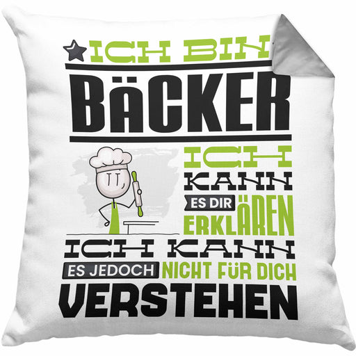Bäcker Geschenk Kissen mit Füllung 40x40 Geschenkidee für Bäcker Geburtstag Lustiger Spruch Ich Bin Bäcker Ich Kann Es Dir Erklären Aber Nicht Für Dich Verstehen (Grau) Grau Trendation