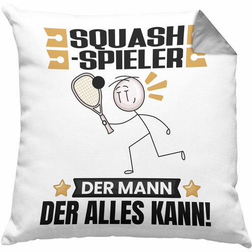 Squash-Spieler Kissen mit Füllung 40x40 Geschenk für Squash-Spieler Der Mann Der Alles Kann Geschenkidee zum Geburtstag (Grau) Grau Trendation