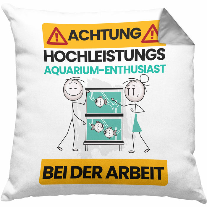 Aquarium-Enthusiast Kissen mit Füllung 40x40 Geschenk Lustiger Spruch Geschenkidee für Aquarium-Enthusiast Achtung Hochleistungs Aquarium-Enthusiast Bei Der Arbeit (Grau) Grau Trendation