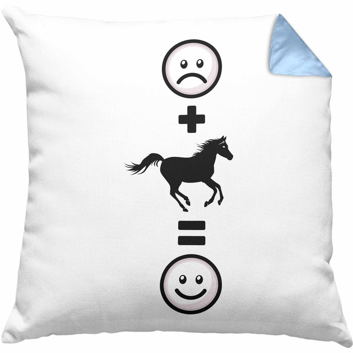 Pferde Kissen mit Füllung 40x40 Geschenk für Reiterin Pferdesport :( + Pferde = :) Lustige Geschenkidee Geburtstag (Grau) Blau Trendation