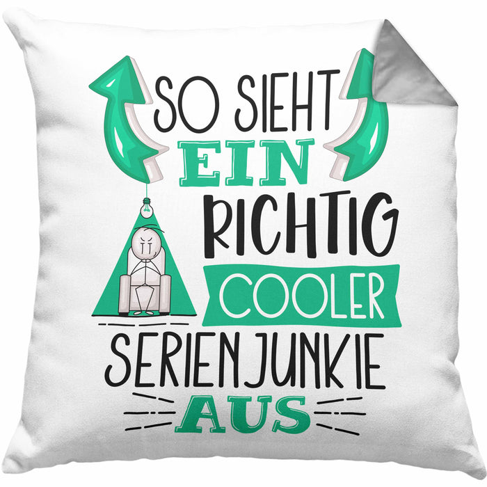 So Sieht Ein Richtig Cooler Serienjunkie Aus Geschenk Kissen mit Füllung 40x40 Lustiger Spruch Geschenkidee (Grau) Grau Trendation