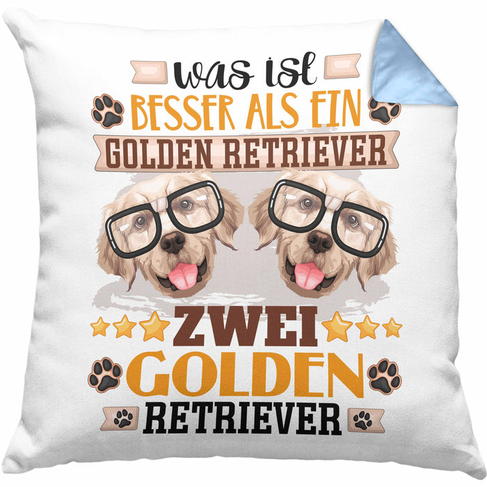 Golden Retriever Besitzer Kissen mit Füllung 40x40 Geschenk Lustiger Spruch Geschenkidee Was Ist Besser Als Ein Golden Retriever (Grau) Blau Trendation