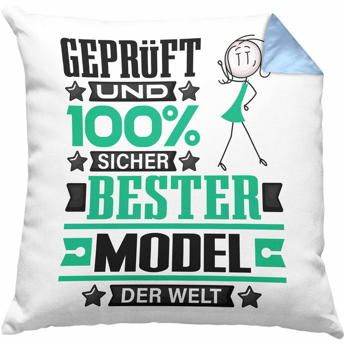 Model Geschenk Lustiger Spruch für Model Geschenkidee Bester Model Der WeltKissen mit Füllung 40x40 (Grau) Blau Trendation