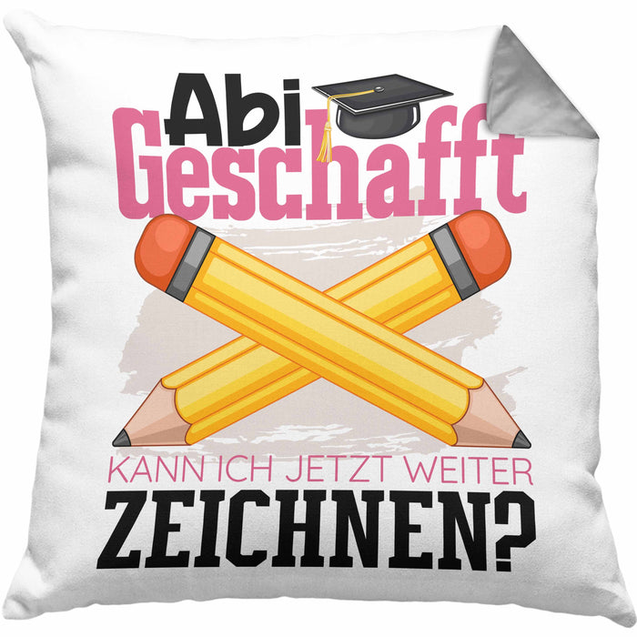 Abi Geschafft Abitur Prüfung Bestanden Kissen mit Füllung 40x40 Geschenk Kann Ich Jetzt Weiter Zeichnen Malen Künstlerin Künstler Geschenkidee (Grau) Grau Trendation