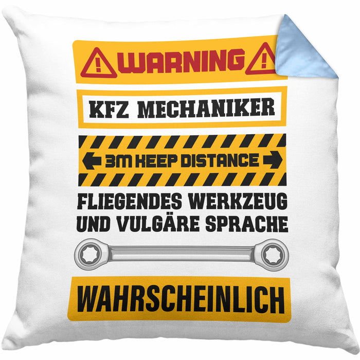 KFZ Mechaniker Kissen mit Füllung 40x40 Geschenk Lustig Spruch Geschenkidee Mechaniker Lustig (Grau) Blau Trendation