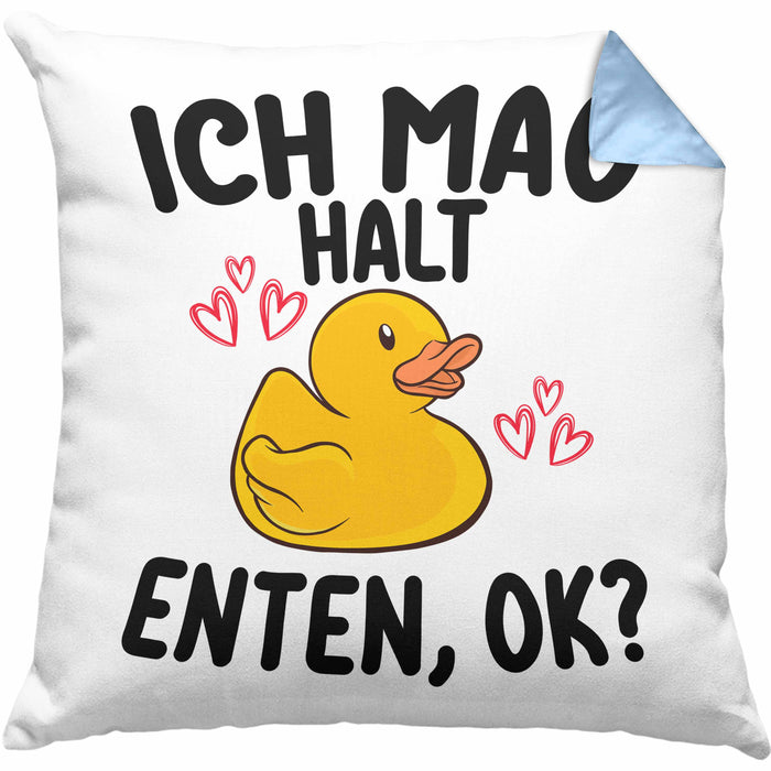Enten-Liebhaber Geschenk Kissen mit Füllung 40x40 Ich Mag Halt Enten Ok Häferl (Grau) Blau Trendation