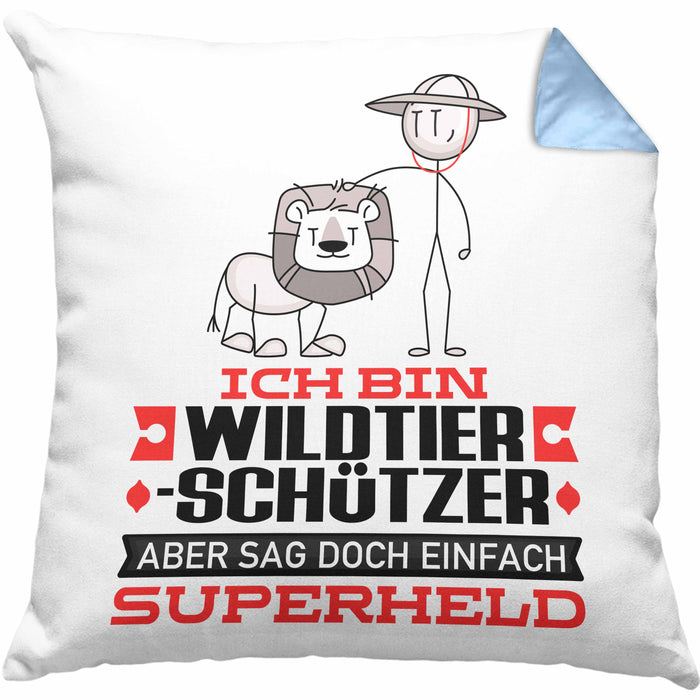 Wildtierschützer Geschenk Kissen mit Füllung 40x40 Ich Bin Wildtierschützer Aber Sag Doch Einfach Superheld Lustige Geschenkdiee für Wildtierschützer (Grau) Blau Trendation
