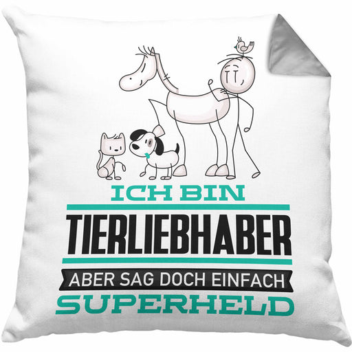 Tierwohlhaber Geschenk Kissen mit Füllung 40x40 Ich Bin Tierwohlhaber Aber Sag Doch Einfach Superheld Lustige Geschenkdiee für Tierwohlhaber (Grau) Grau Trendation