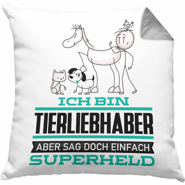 Tierwohlhaber Geschenk Kissen mit Füllung 40x40 Ich Bin Tierwohlhaber Aber Sag Doch Einfach Superheld Lustige Geschenkdiee für Tierwohlhaber (Grau) Grau Trendation