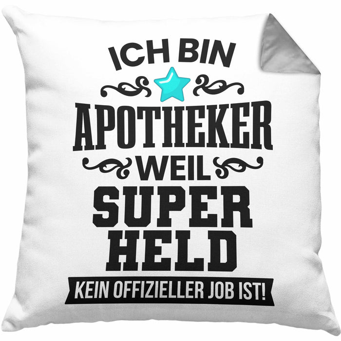Apotheker Kissen mit Füllung 40x40 Geschenk Bester Apotheker Pharmazeut Arzneikundiger Spruch Lustig (Grau) Grau Trendation