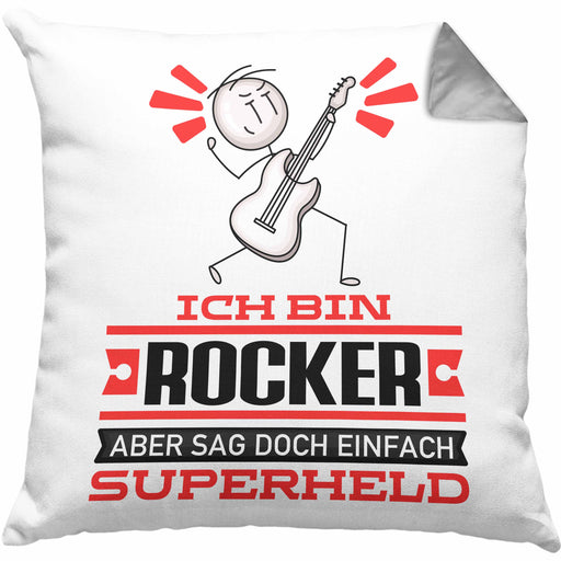Rocker Geschenk Kissen mit Füllung 40x40 Ich Bin Rocker Aber Sag Doch Einfach Superheld Lustige Geschenkdiee für Rocker (Grau) Grau Trendation