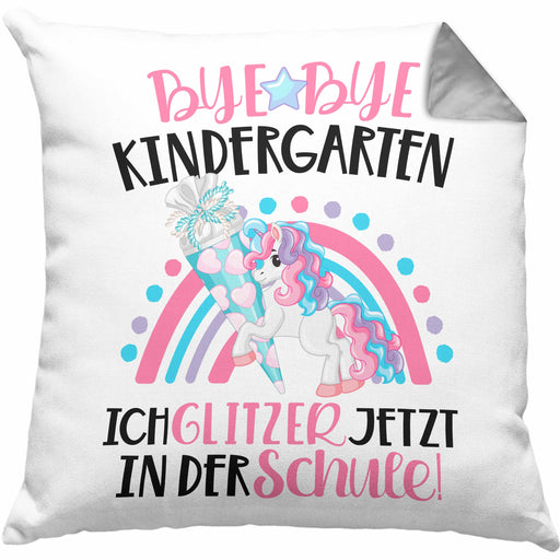 Schulkind 2024 Einhorn Einschulung Mädchen Geschenk Kissen mit Füllung 40x40 Schulstart 1. Schultag Schuleinführung Schulanfang Geschenkidee 2024 Schulkind Pferde Grafik (Grau) Grau Trendation