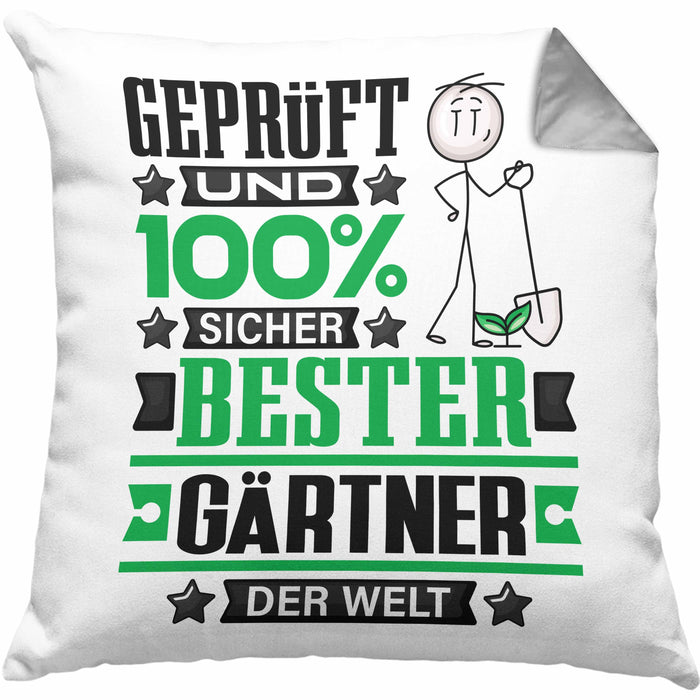 Gärtner Geschenk Lustiger Spruch für Gärtner Geschenkidee Bester Gärtner Der WeltKissen mit Füllung 40x40 (Grau) Grau Trendation