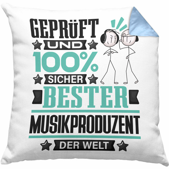 Musikproduzent Geschenk Lustiger Spruch für Musikproduzent Geschenkidee Bester Musikproduzent Der WeltKissen mit Füllung 40x40 (Grau) Blau Trendation