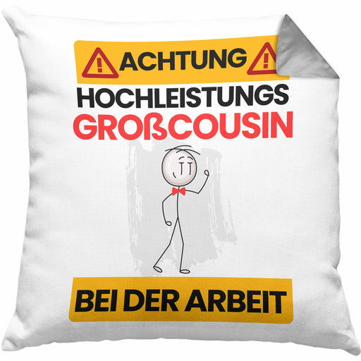 Großcousin Kissen mit Füllung 40x40 Geschenk Lustiger Spruch Geschenkidee für Großcousin Achtung Hochleistungs Großcousin Bei Der Arbeit (Grau) Grau Trendation