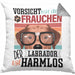 Labrador Besitzerin Frauchen Kissen mit Füllung 40x40 Geschenk Lustiger Spruch Geschenkidee Vorsicht Vor Dem Frauchen (Grau) Grau Trendation