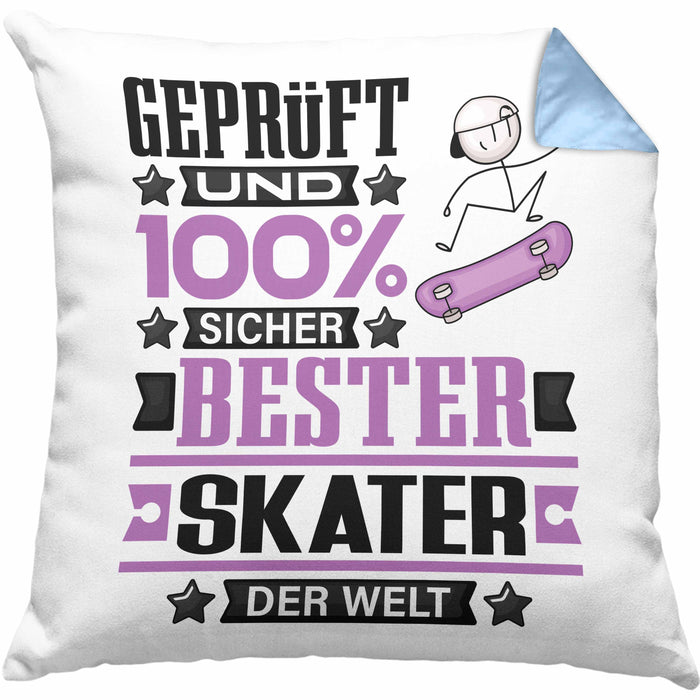Skater Geschenk Lustiger Spruch für Skater Geschenkidee Bester Skater Der WeltKissen mit Füllung 40x40 (Grau) Blau Trendation