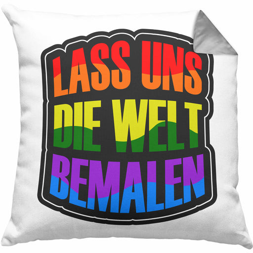 Geschenkidee LGBT Kissen mit Füllung 40x40 "Lass uns die Welt Bemalen" Regenbogenfarben (Grau) Grau Trendation