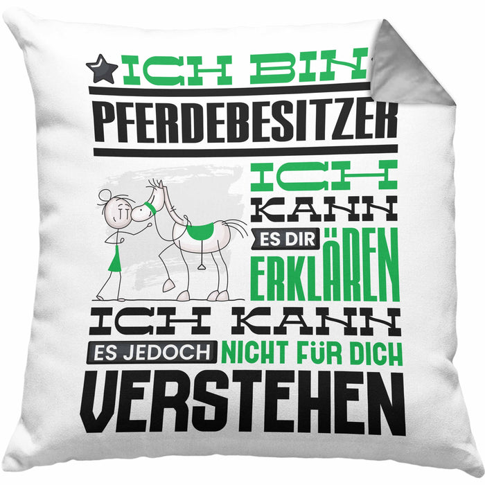 Pferdebesitzer Geschenk Kaffee-Kissen mit Füllung 40x40 Geschenkidee für Pferdebesitzer Ich Bin Pferdebesitzer Ich Kann Es Dir Erklären Jedoch Nicht Für Dich Verstehen Spruch Lustig (Grau) Grau Trendation