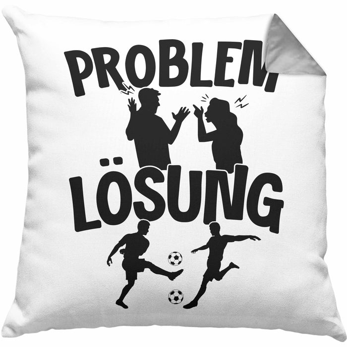 Fußballer Kissen mit Füllung 40x40 Geschenk für Fußballspieler Männer Geschenkidee Problem und Lösung Fussball Spielen (Grau) Grau Trendation