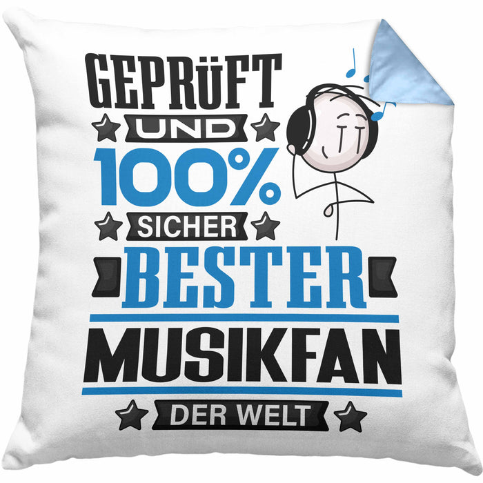 Musikfan Geschenk Lustiger Spruch für Musikfan Geschenkidee Bester Musikfan Der WeltKissen mit Füllung 40x40 (Grau) Blau Trendation