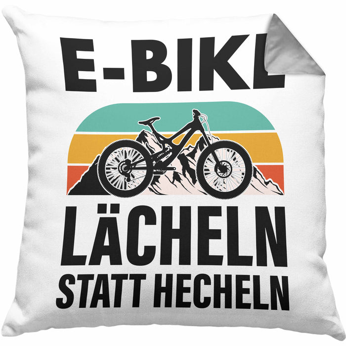 Elektrofahrrad E-Bike Kissen mit Füllung 40x40 mit Spruch Geschenk Ebike Lustige Geschenke Rentner (Grau) Grau Trendation
