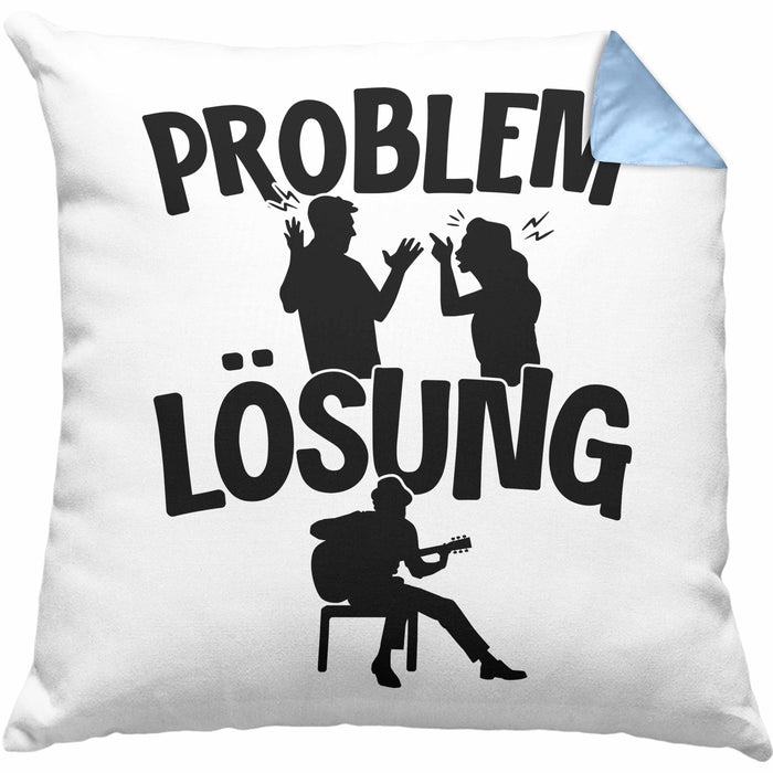 Gitarrist Kissen mit Füllung 40x40 Geschenk für Gitarrenspieler Männer Geschenkidee Problem und Lösung Gitarre (Grau) Blau Trendation