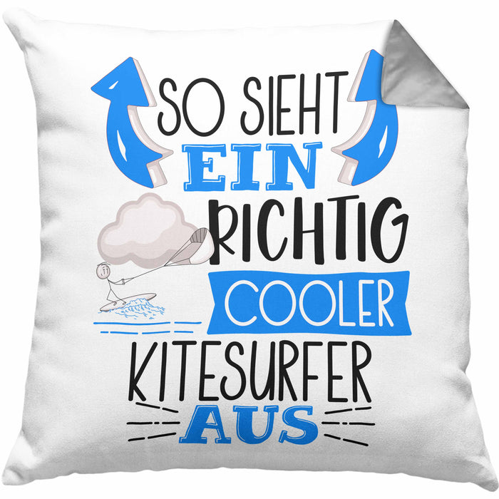So Sieht Ein Richtig Cooler Kitesurfer Aus Geschenk Kissen mit Füllung 40x40 Lustiger Spruch Geschenkidee (Grau) Grau Trendation