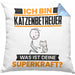 Katzenbetreuer Kissen mit Füllung 40x40 Geschenk für Katzenbetreuer Geburtstag Lustiger Spruch Was Ist Deine Superkraft (Grau) Blau Trendation