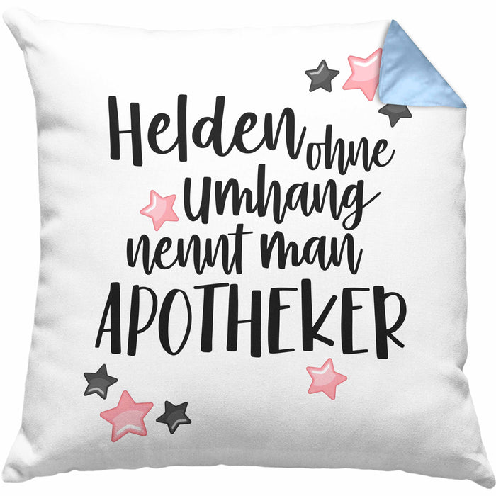 Apotheker Kissen mit Füllung 40x40 Geschenk Bester Apotheker Pharmazeut Arzneikundiger (Grau) Blau Trendation