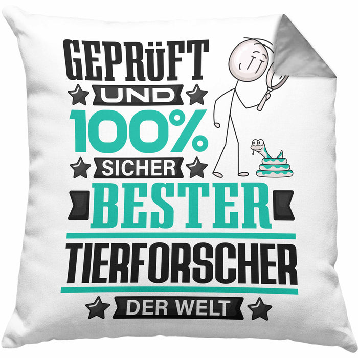 Tierforscher Geschenk Lustiger Spruch für Tierforscher Geschenkidee Bester Tierforscher Der WeltKissen mit Füllung 40x40 (Grau) Grau Trendation
