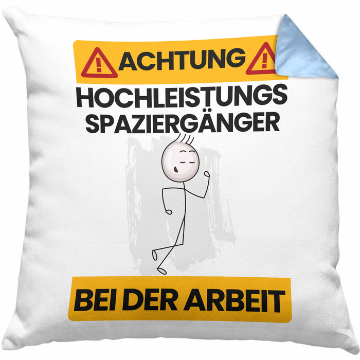 Spaziergänger Kissen mit Füllung 40x40 Geschenk Lustiger Spruch Geschenkidee für Spaziergänger Achtung Hochleistungs Spaziergänger Bei Der Arbeit (Grau) Blau Trendation