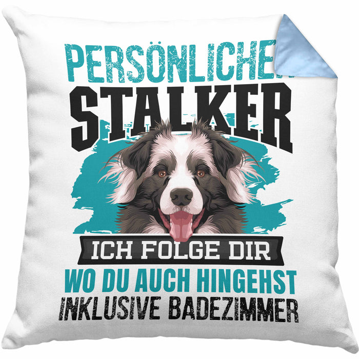 Border Collie Kissen mit Füllung 40x40 Geschenk Hundebesitzer Bordercollie Geschenkidee Kaffee-Kissen mit Füllung 40x40 Persönlicher Stalker (Grau) Blau Trendation