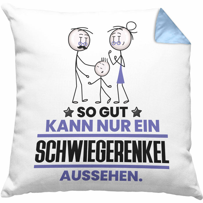 Schwiegerenkel Geschenk Kissen mit Füllung 40x40 So Gut Kann Nur Ein Schwiegerenkel Aussehen Geschenkidee (Grau) Blau Trendation